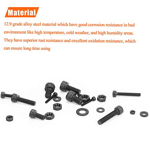 Helifouner 1280 Pieces Socket Head Cap Screw Bolts, Flat Washers And Nuts Assortment Kit, 12.9 Grade Alloy Steel, Full Thread (M2 M3 M4 M5) #TOP1