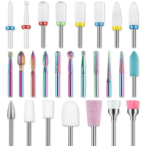 26pcs Nail Drill Bits Set, 3/32inch Professional Ceramic Safety Bits for Nail Drill, Diamond Cuticle Efile Nail Drill Bits, Remover Bits for Acrylic Gel Nail Tech Manicure Pedicure, Home Salon Cover