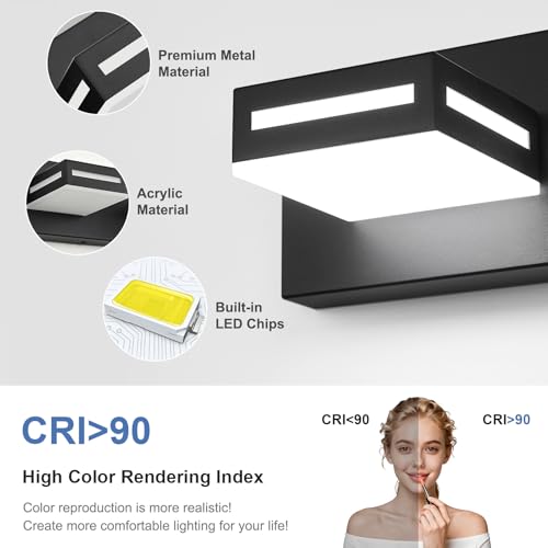 Image of LED Modern Bathroom Light Fixtures, 4-Light 30-Inch Dimmable 5CCT Adjustable Matte Black Vanity Lights for Bathroom Lighting Fixtures Over Mirror, 350 Rotatable Wall Lamp