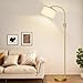 Nintiue Upgraded Modern Arc Dimmable Tall Standing Floor Lamp with Linen Shade, 1200 Lumens LED Bulb Included, for Living & Reading Room, Bedroom, Office & Nursery, Gold