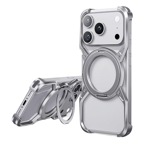 ^op[P[X iphone 17 / 17 Pro / 17 Pro Max p MagSafeΉ t[X wʂȂ A~ X Ռz 360°]X^h M ~j}fUC Jی ʕی(Silver,17pr