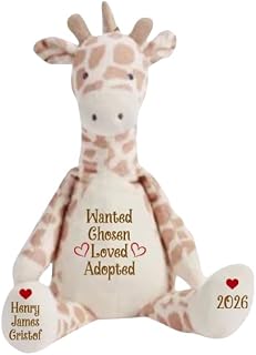Wanted, Chosen, Loved, Adopted Personalized Plush Giraffe to Celebrate an Adoption, Gotcha Day - Gift
