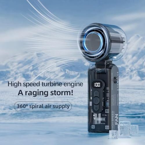 Image of Handheld Fan With Instant Cooling Plate & Led Light, Portable Handheld Turbo Fan with Ice Cooling, Speed Control, Rechargeable, Foldable with Lanyard for Travel, Office, Home, Outdoor