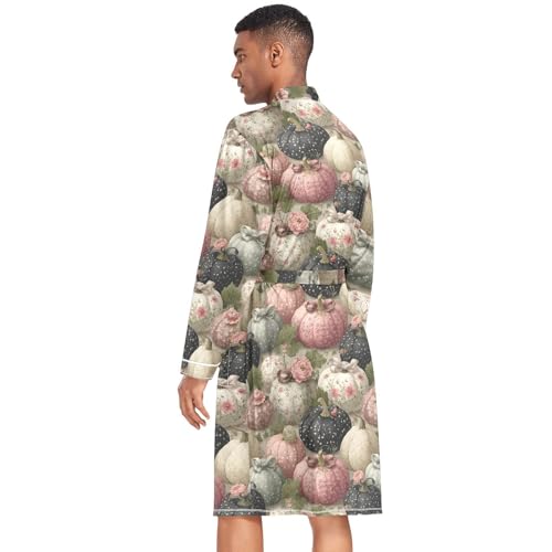 Men’s Robe Art Pumpkin Print, Long Sleeve Bathrobe for Sleep Shower-M4