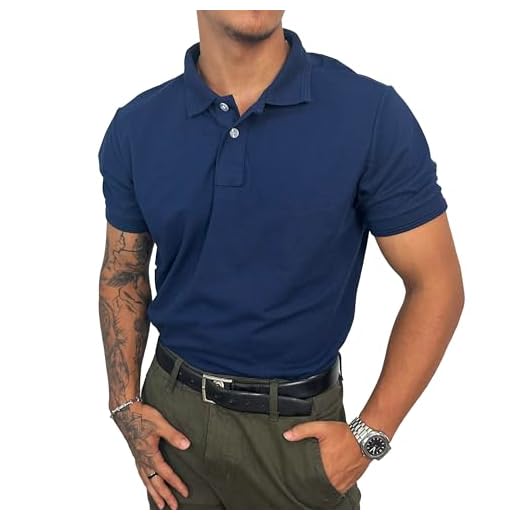 Camisa Polo Masculina Elegante sofisticada Basica Lisa Malha Piquet com detalhe na Gola polo e Mangas (BR, Alfa, P, Slim, azul marinho)