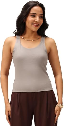 BlissClub Womens Blissentials Round Neck Bra Top, in-Built Bra Support, Soft-Handfeel, Snug-Fit, Everyday Comfort Tank