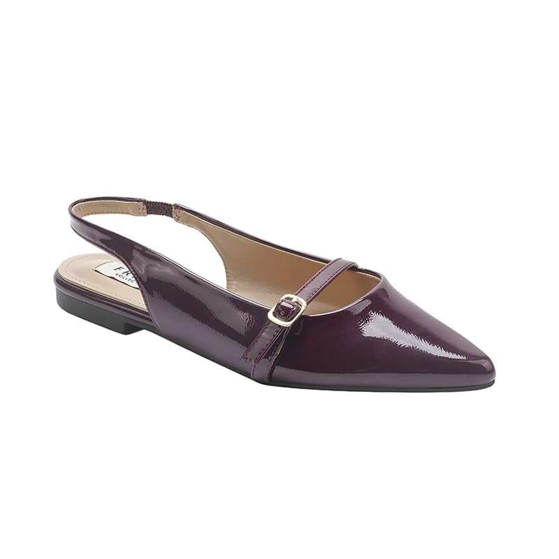 Women's Patent Leather Slingback Flats, Pointed Toe, Buckle Strap