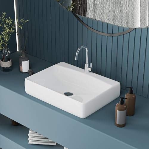Image of LUXART Ceramic Wall Mount & Table Top Bathtroom Basin - 22 x 16 x 5 Inc Glossy Finish Wall Hung & Countertop Designer Vessel Sink - Over counter Wash Basin For Hotel Home Living Room