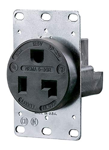 Hubbell Wiring Device-Kellems HBL9308 Heavy Duty Single Self-Grounding Straight Blade Receptacle, 125 VAC, 30 A, 2 Poles, 3 Wires, Black