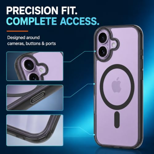 Image of MAGA Back Case Cover for Apple iPhone 16, Transparent Black Magnetic Case Compatible with MagSafe, Hybrid Hard PC Back & Soft TPU Bumper, Shockproof Protective Cover - Black