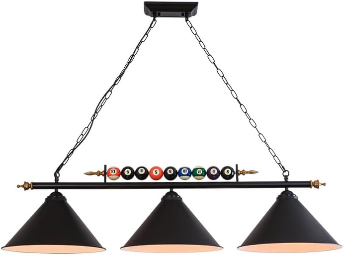Lámpara de mesa de billar de 3 luces, iluminación colgante retro vintage para isla de cocina, lámpara industrial moderna de pantalla negra mate,