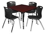Romig Trek 36 in. Square Adjustable Classroom Table- Mahogany & 4 Andy 18 in. Stack Chairs- Black