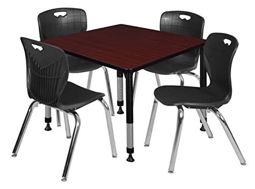 Romig Trek 36 in. Square Adjustable Classroom Table- Mahogany & 4 Andy 18 in. Stack Chairs- Black