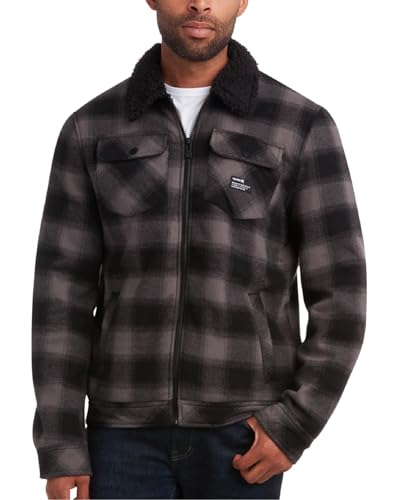 Image of Hurley Mens Flannel Jacket - Soft Fleece Plaid Sherpa Lined Flannel Trucker Jacket - Warm Winter Jackets for Men