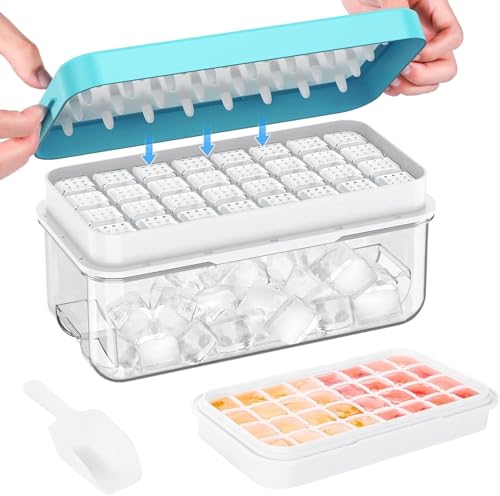 Image of Ice Cube Molds with Lid,Big Silicone Ice Cube Tray for Whiskey,2Inch Square Ice Cube Tray,Easy-Release Ice Mold,Giant Ice Cubes for Bourbon Cocktail (1, Blue-48)