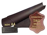 Jede Stückgröße ist min A4 (verschiedene Dimensionen), brauntöne ( 1000g ) Die großen Zuschnitte fühlen sich nicht nur weich an, und sind somit wie gemacht zur weiteren Verarbeitung.