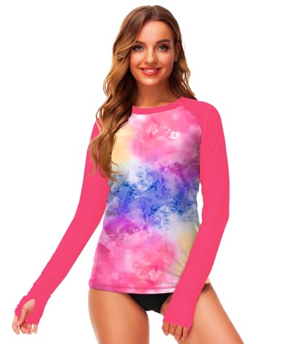 Image of Deerose Womens Gradient Rash Guard UPF 50+ Swim Shirts Surfing Top with Thumb Hole