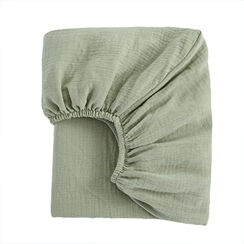 Image of POSENPRO Muslin Fitted Cotton Crib Sheets for Baby Boys Girls, Solid Color Toddler Bed Sheets for Standard Crib and Toddler Mattresses, 28"x52"x8", Green