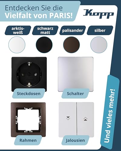 Kopp PARIS Druck-Wechselschalter-Dimmer mit Drehknopf - Arktis-Weiß - Für 7-110W Glühlampen & 3-35W LED - Dimmbarer Lichtschalter für Trafos - Phasenanschnittsdimmer mit Softrastung