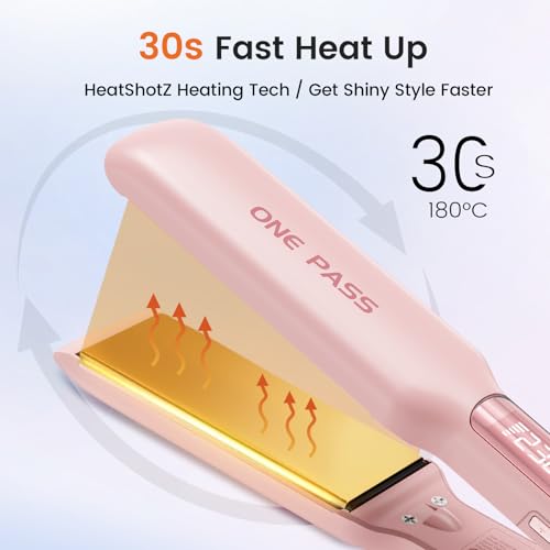 Faszin Professional Hair Straighteners, 42mm Wide Plate Titanium Negative Ion Flat Iron, 30s Rapid Heating, 11 Adjustable Temperature Levels (130-230℃), Real-time Temperature Display-Pink - Image 2