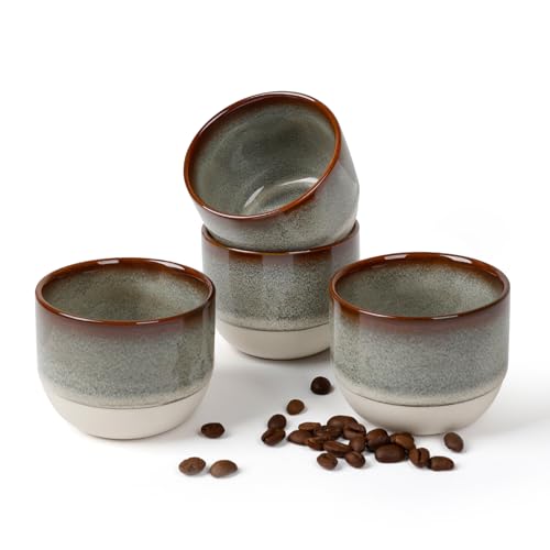NOVAJOY | Espressotassen Set | 4-teilig | 140 ml | Mini-Espressotasse - Handgefertigt dickwandigem | Hochwertige Tassen aus Steingut | Ohne Henkel | Kaffeetassen | Mokka | Geschenk in modernem Design