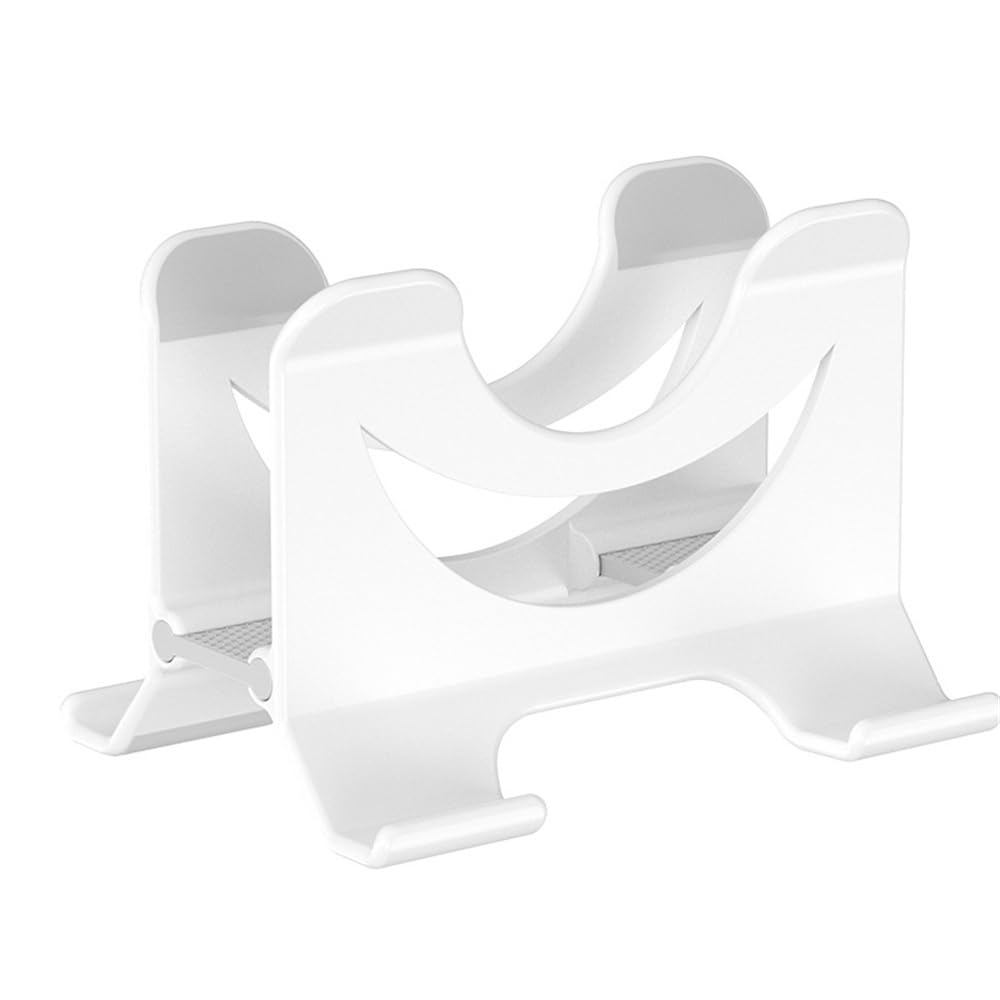 Soporte vertical ajustable para laptop, para escritorio, con bloqueo automático de gravedad, plástico con estante lateral (blanco)