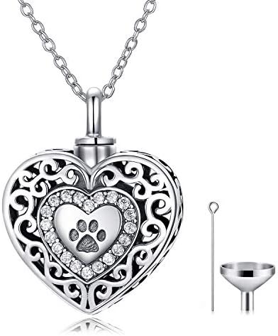 PEIMKO 925 Sterling Silver Heart Urn Necklaces Engraved Pawprint/Always in My Heart/Without Engraved/Personalized Cremation Keepsake Necklace for Ashes Pet Ashes