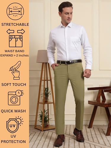 Image of SaintX Men's Premium Stretchable Formal Trouser with Techno Flex Waistband | Slim Fit | Italian Design | Triple Blend Special Fabric Pants | Office Wear /Executive Wear