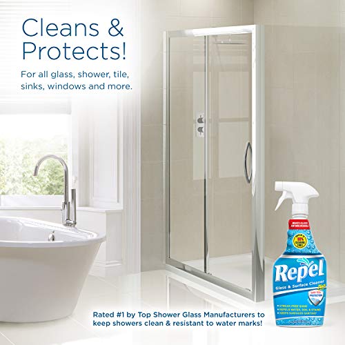 REPEL Glass & Surface Cleaner 25 fl. oz. - Cleans & Repels water spots and dirt on glass, mirror, tile and multi surface by UNELKO- Clean-X Invisible Shield (6)