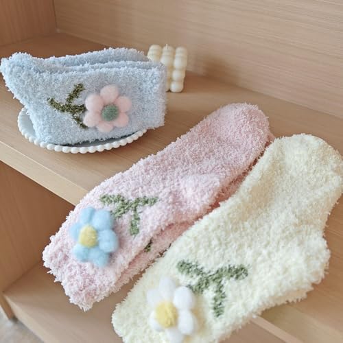 Image of 5 Pairs Fuzzy Socks for Women, Winter Thickening Coral Velvet Cozy Slipper Socks, Warm Home Sleeping Socks, Mid-calf Floor Socks, Cute Funny Socks for Female