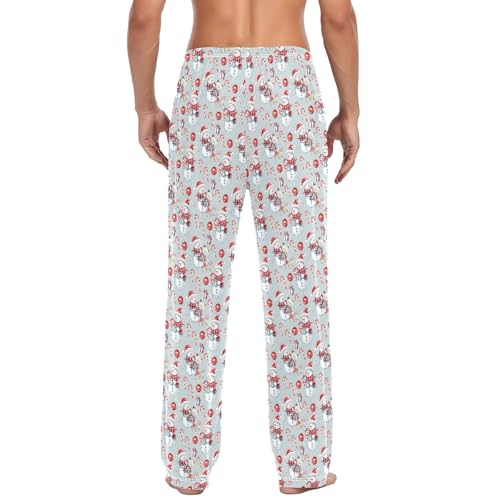 Mens Cotton Pajama Pants Sleep Lounge Pj Bottoms Sleepwear with Pockets Drawstring S Snowman Candy3