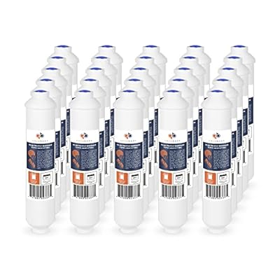 Aquaboon Inline Water Filter for Refrigerator 25-Pack of Inline Post/Carbon Polishing Water Filter Catridge for Reverse Osmosis System Standard Size (Jaco fitting)