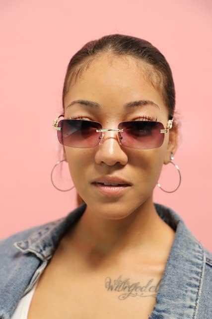 Miniatura 6 de FLAWLESS EYEWEAR Lentes de sol de gran tamaño sin montura para mujeres y hombres, rectangulares, sin marco, a la moda (humo)