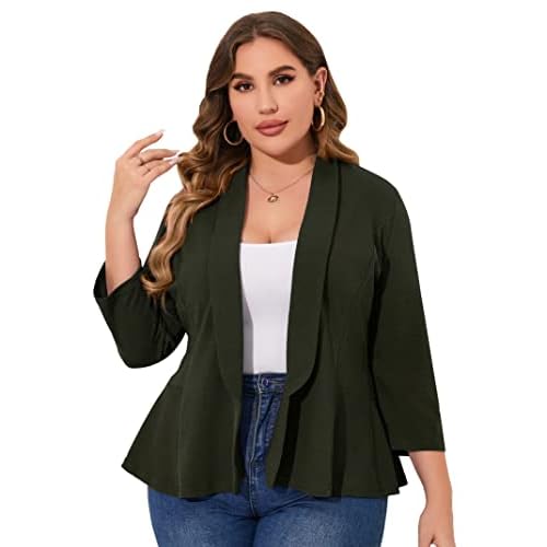 KOJOOIN Women Plus Size Casual Blazer Open Front Long Sleeve Work Office Cardigan Jackets, X-Large, Army Green