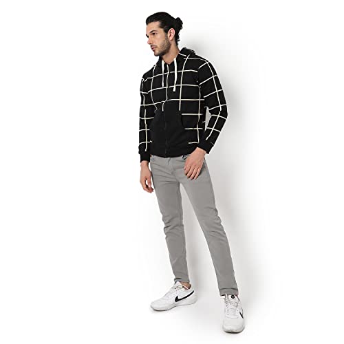 Image of CAHOOT Men's Dark Blue Zip-Front Hoodie with Contrast Drawstring for Casual Wear | Long Sleeve | Hooded Neck | Zipper Closure | Cotton Sweatshirt Crafted with Comfort Fit for Everyday Wear