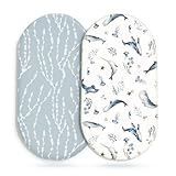 GRSSDER Stretchy Ultra Soft Fitted Bassinet Sheet Set 2 Pack, Universal Fit for Bassinets Baby Cradle Moses Basket Oval Rectangle Mattress Safe and Snug, Sea Fish Print