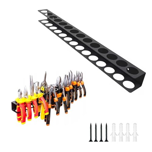 HERKINDNESS Schraubenzieher Halterung, 40 cm Wandhalterung Werkzeug, Schwarz 14 Löcher Werkzeug Wandhalterung, mit Schrauben und Spreizrohren, für Garagen, Werkstätten, Werkbänke