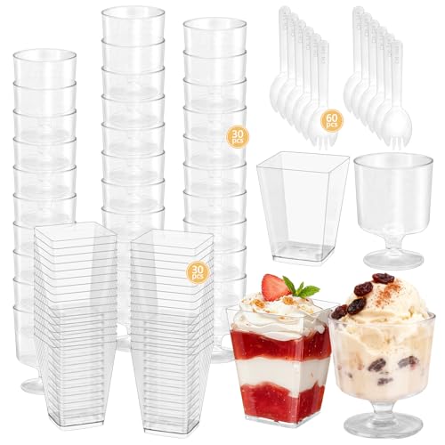 Sijdiee 120 Pack 5 Oz Reusable Clear Plastic Mini Dessert Cups With Spoons
