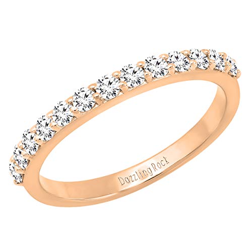 Alianza de boda de 0,50 quilates (quilates) con diamantes cultivados en laboratorio redondo para mujer, aniversario de 1/2 quilates, oro de 14 quilates, Diamante cultivado en laboratorio Oro rosa,