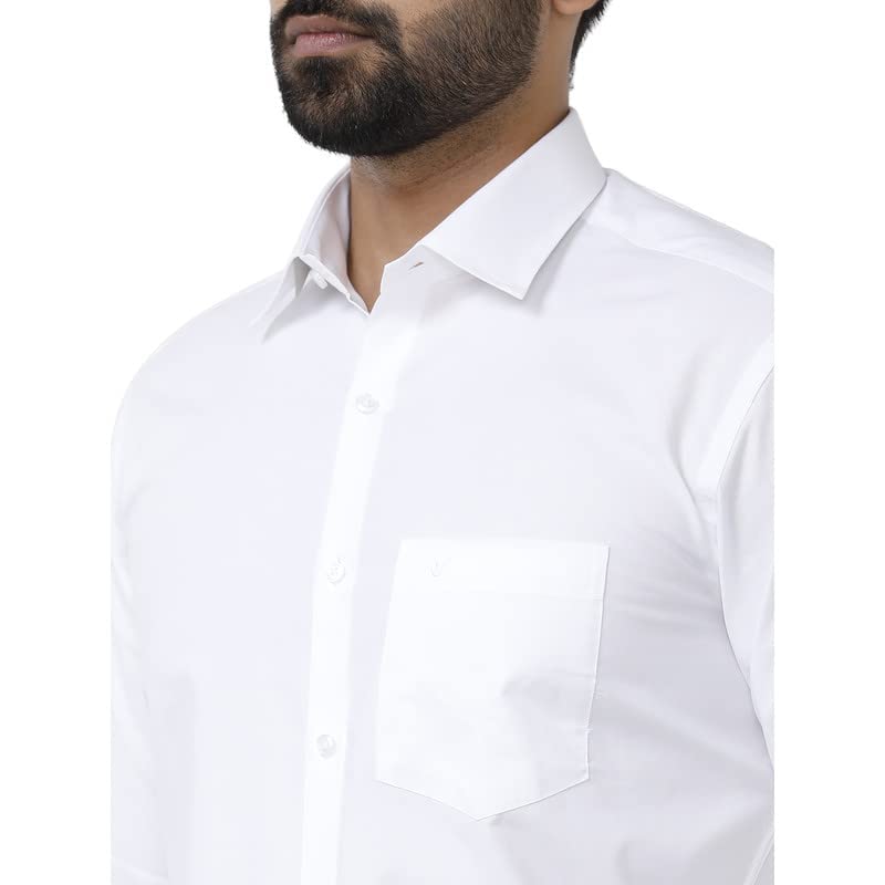 Image of UATHAYAM White Beauty Slim Fit Office Formal Shirts for Man, Full Sleeve, Solid Cotton Shirt | Pack of 1
