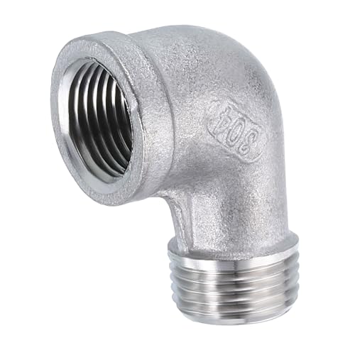 sourcing map 304 Stainless Steel 90 Degree Elbow Fittings NPT 3/8 Female x NPT 3/8 Male Threaded Adapter Pipe Fitting for Connecting Water Pipe Air Hose PVC Tube Cast Coupling