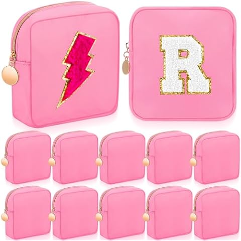 Kacctyen 12 Pcs Mini Makeup Bag Nylon Small Pouch for Purse Mini Square Nylon Pouch with Zipper Small Cosmetic Travel Makeup Bag Purse Organizer for Women(Pink Color,Regular) Cover