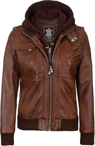 Decrum Detachable Hooded Leather Jacket Women - Real Lambskin Leather Bomber Jacket Women with Hood2