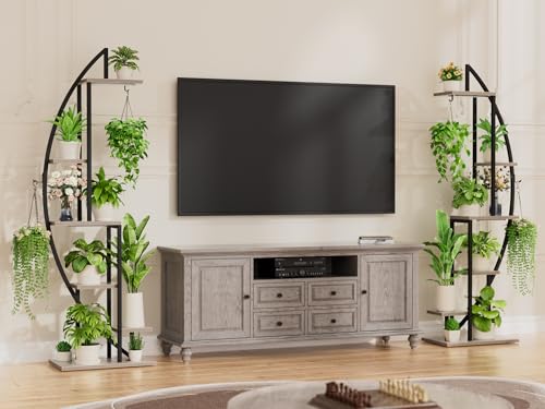 Image of BACEKOLL Plant Stand Indoor with Grow Lights, 6 Tiered Tall Plant Shelf, 63 inch Metal Plant Stand for Indoor Plants Multiple, Half-Moon Plant Rack Display Shelf, 2 Pcs Plant Holder for Living Room, Grey