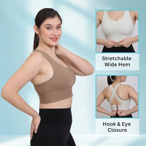 Image of GLAMORAS Women Polyester Spandex Medium Impact Front Zip Sports Bra Longline Fitness Criss Cross Back Crop Tops Tank Gym Yoga Workout, Size: M-2XL