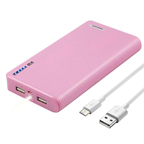 LQM 20000mAh Dual USB External Battery Backup Power Bank for Apple iPhone 6, 6 Plus 5S 5C 5 4S 4,iPad Air Mini 2, HTC One, One 2 (M8), Samsung Galaxy S6 Edge, S6 S5 S4 S3, Tab 4 3 2 Pro (Pink)
