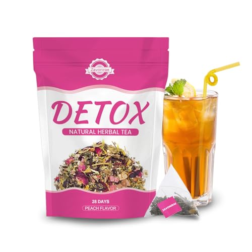 Detox Tea - 28 Days Herbal Tea | Natural Wellness Tea with Green Tea & Dandelion | Gentle Cleanse & Metabolism&Healthy Weight Support | Vegan, Caffeine-Free, Peach Flavour Detox Tea - 28 Days Herbal Tea | Natural Wellness Tea with Green Tea & Dandelion | Gentle Cleanse & Metabolism&Healthy Weight Support | Vegan, Caffeine-Free, Peach Flavour