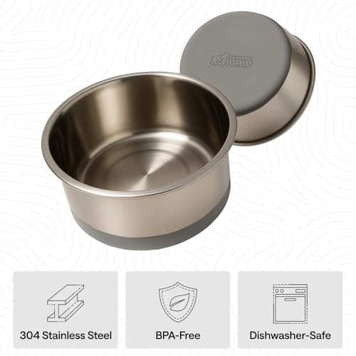 Image of GORILLA GRIP Dog Bowls, Food Grade 304 Stainless Steel, Holds 8 Cups Each (64 fl oz) Food and Water Bowl for Feeding Dogs and Cats, Dishwasher Safe, Rust Resistant, BPA Free Rubber Base Set of 2 Gray
