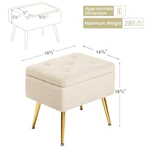 Furniliving vanity stool 1975 w x 1475 w x 185 h sherpa vanity bench with storage faux fur vanity chair for makeup room comfy foot rest modern ottoman for bedroom living roomivorywhite  urban country home decor