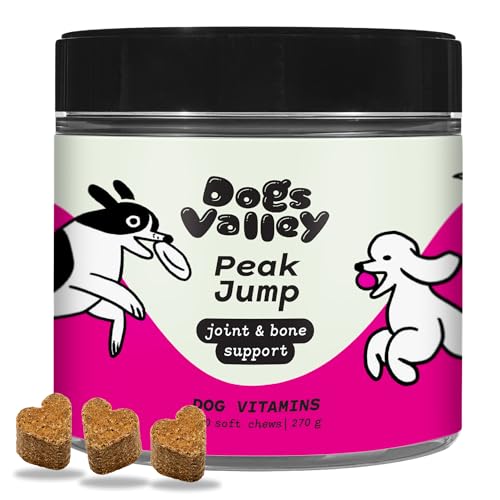Dogs Valley Vitamine für Hunde Peak Jump - 90Stk Hundeleckerlis für Mobilität & Gelenkgesundheit - Glucosamin, MSM, Chondroitinsulfat, Rinderkollagen, Lebergeschmack - Ideal für Aktive & Senioren